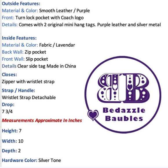 Coach Vintage Smooth Purple Leather Large Wristlet Clutch Turn Lock Front Pocket - Picture 3 of 13